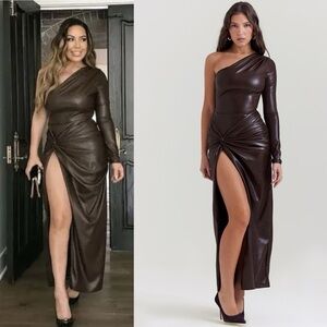 House of CB- Octavia Dress Slit Thigh One Shoulder Maxi Dress Size XS  Brown